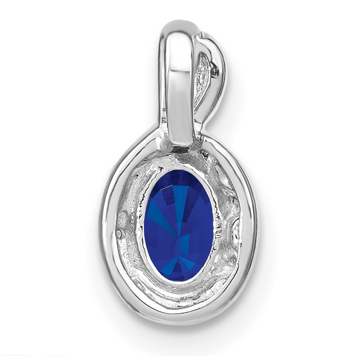 14k White Gold Pendant with Oval Blue Sapphire and Diamond Twisted Halo Infinity Design