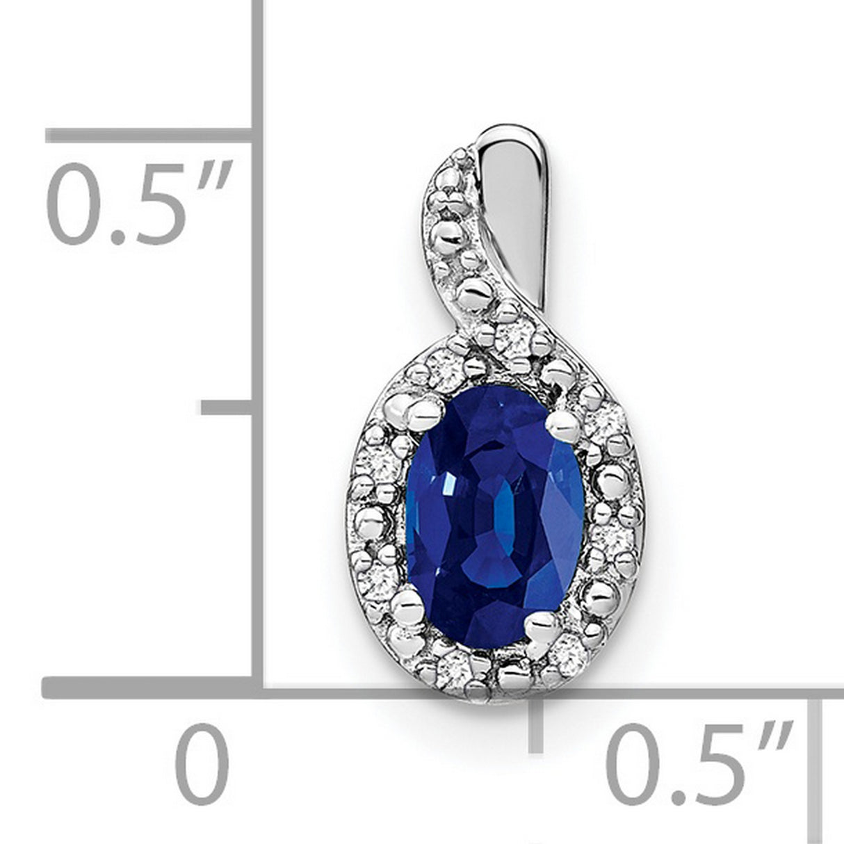 14k White Gold Pendant with Oval Blue Sapphire and Diamond Twisted Halo Infinity Design