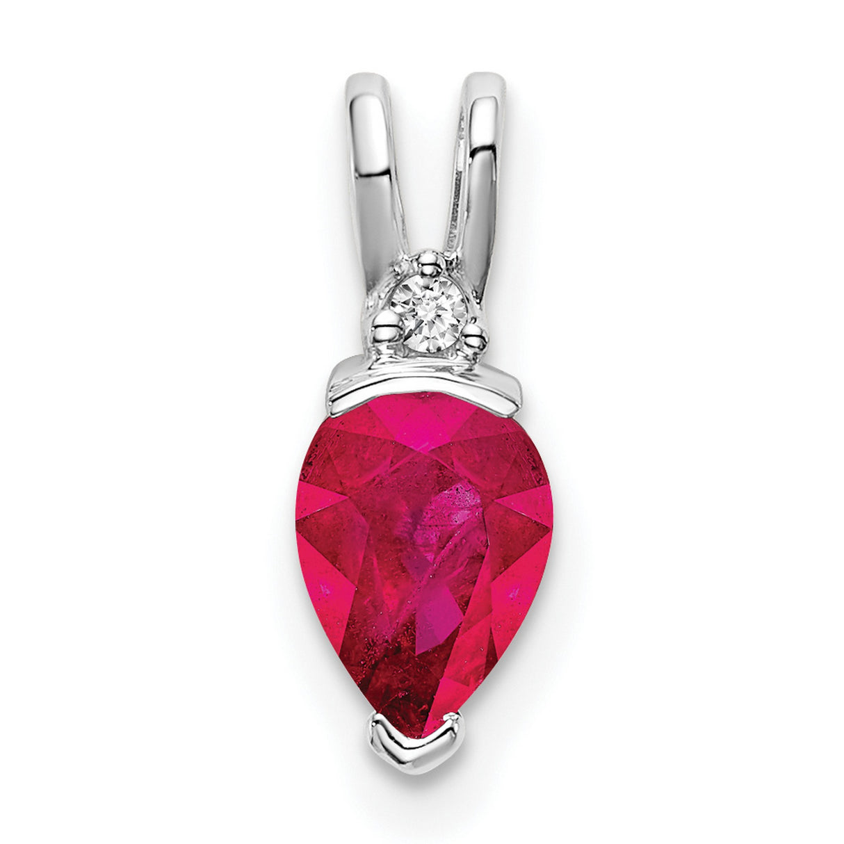 14k White Gold Pendant with Pear Ruby and Diamond Accent, Romantic Anniversary Jewelry