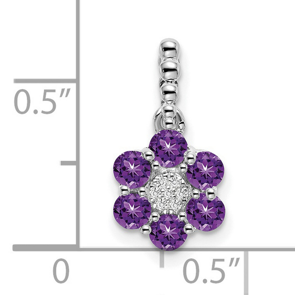 Amethyst and Diamond Floral Charm Pendant in Real 14k White Gold