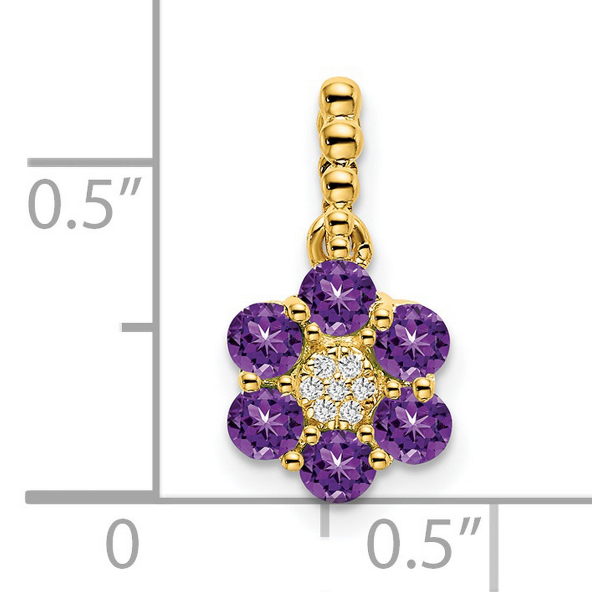 14k Yellow Gold Flower Pendant with Amethyst and Diamond Accents for Women