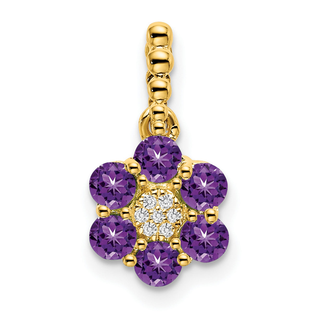 14k Yellow Gold Flower Pendant with Amethyst and Diamond Accents for Women