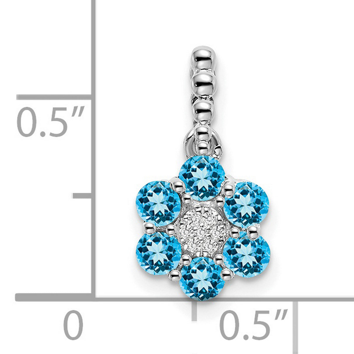 14k White Gold Floral Pendant with Swiss Blue Topaz and Diamond Accent