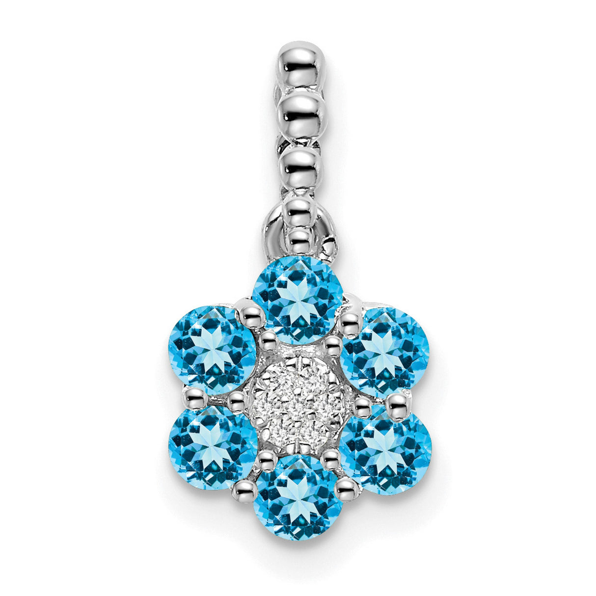 14k White Gold Floral Pendant with Swiss Blue Topaz and Diamond Accent