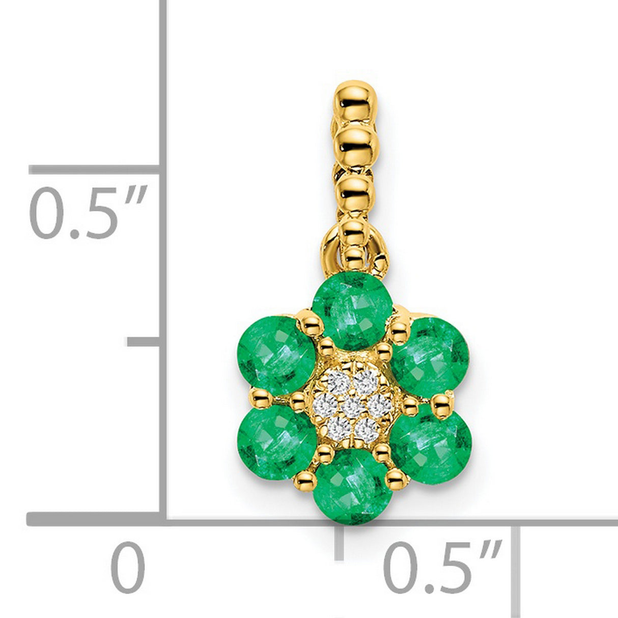 14k Yellow Gold Pendant with Emerald Flower and Diamond Cluster Center