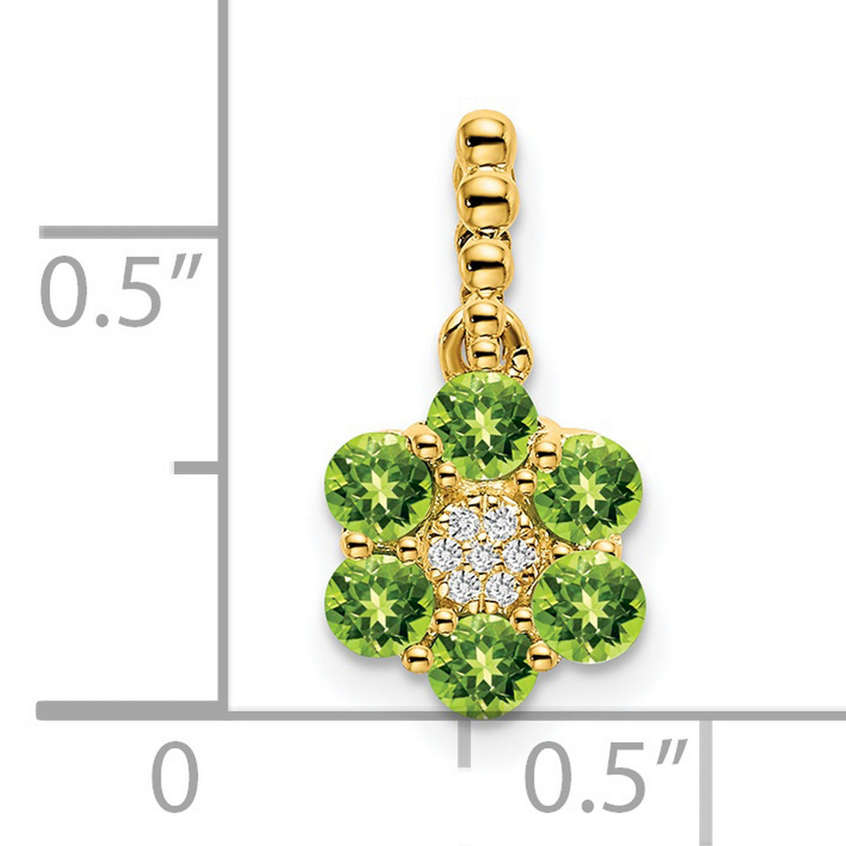 14k Yellow Gold Flower Pendant with Peridot and Diamond Accent, Nature-Inspired Design for Women