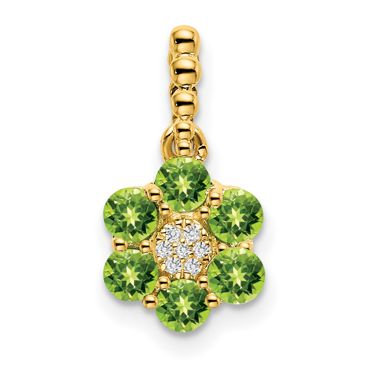 14k Yellow Gold Flower Pendant with Peridot and Diamond Accent, Nature-Inspired Design for Women