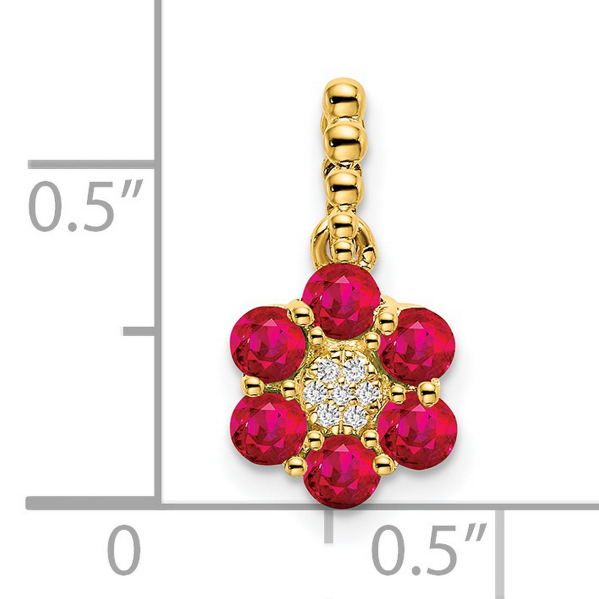 14k Yellow Gold Flower Pendant with Ruby and Diamond Cluster, Nature-Inspired Design for Women