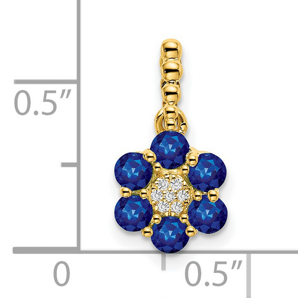 14k Yellow Gold Flower Pendant with Blue Sapphires and Diamond Cluster