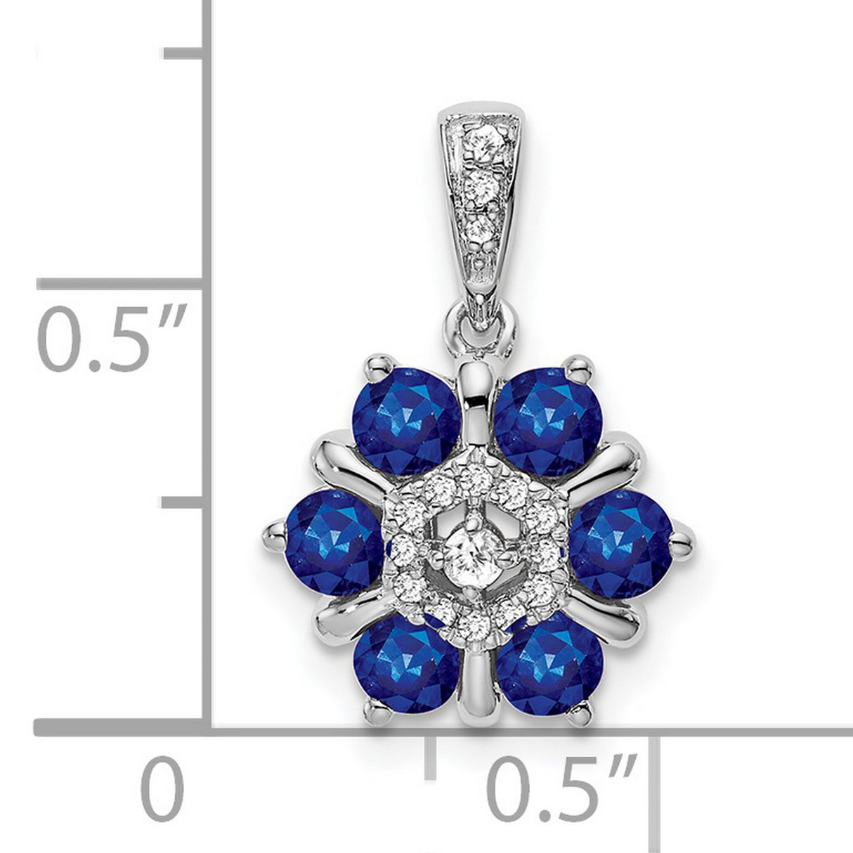 14k White Gold Snowflake Pendant with Blue Sapphires and Diamond Accents