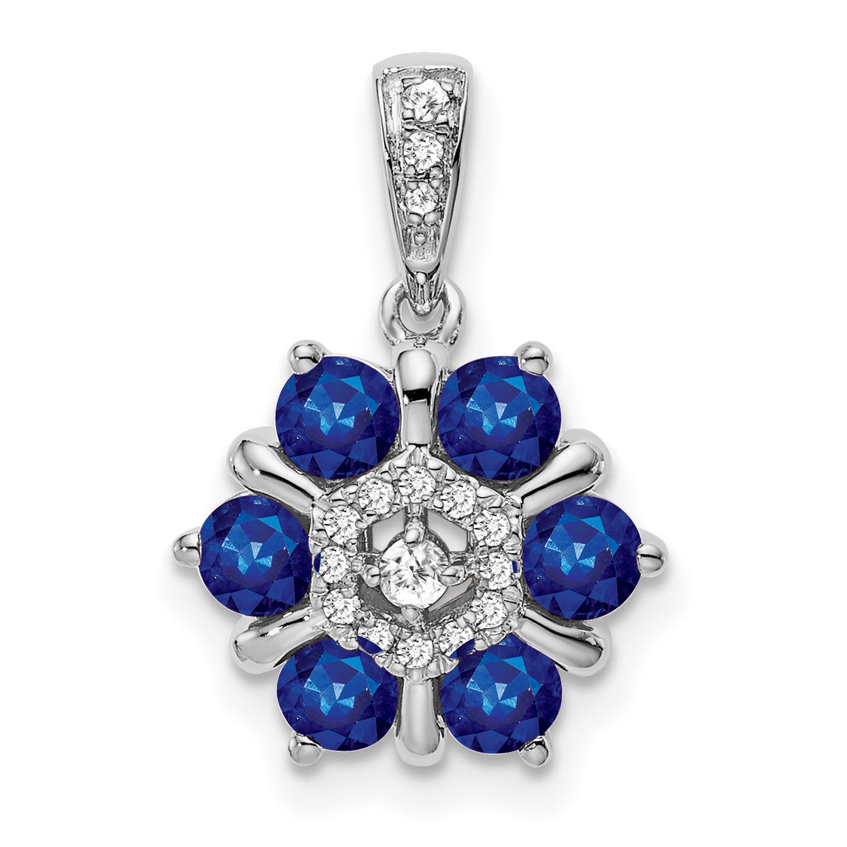 14k White Gold Snowflake Pendant with Blue Sapphires and Diamond Accents