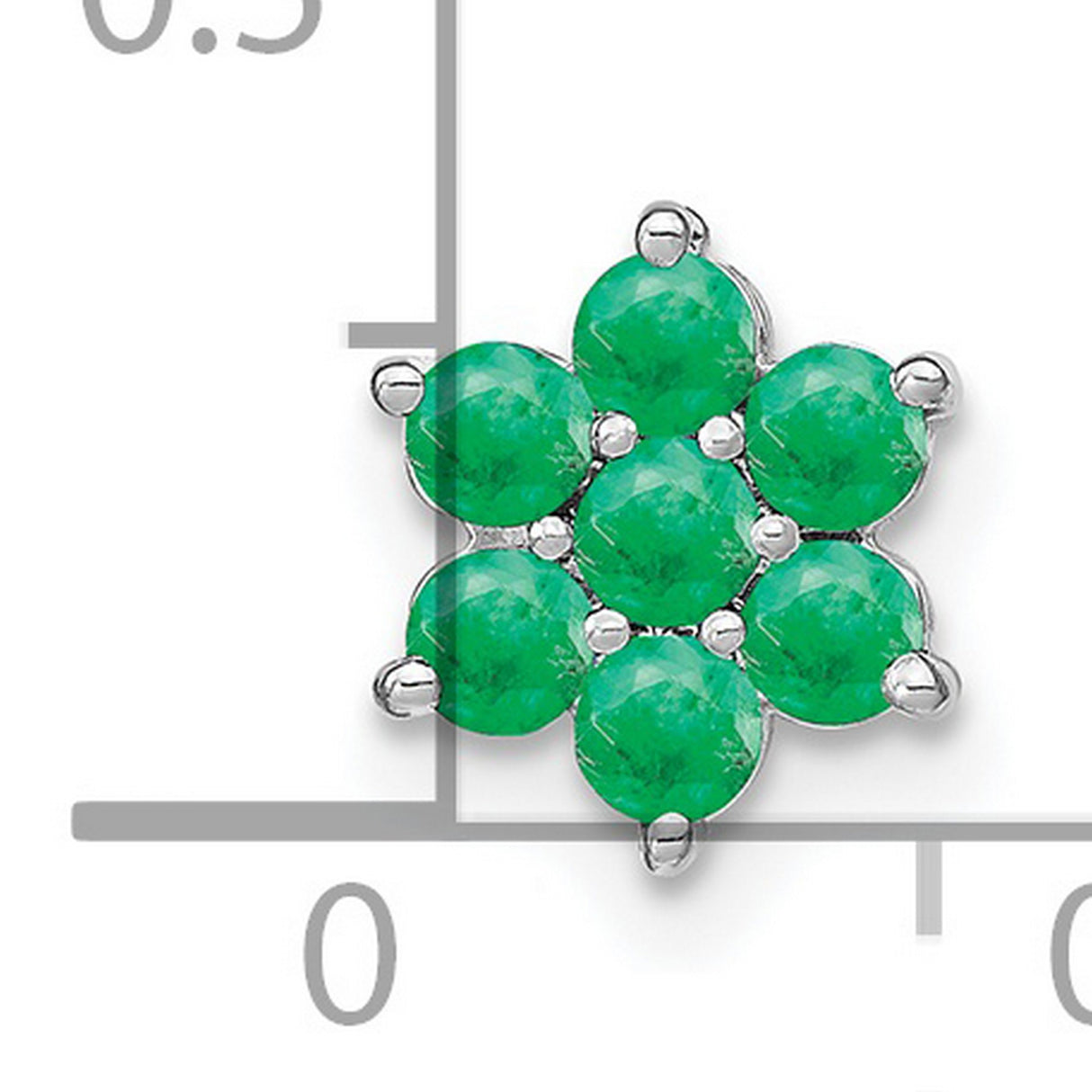 14k White Gold Emerald Flower Pendant with Seven Round Gemstones Floral Design