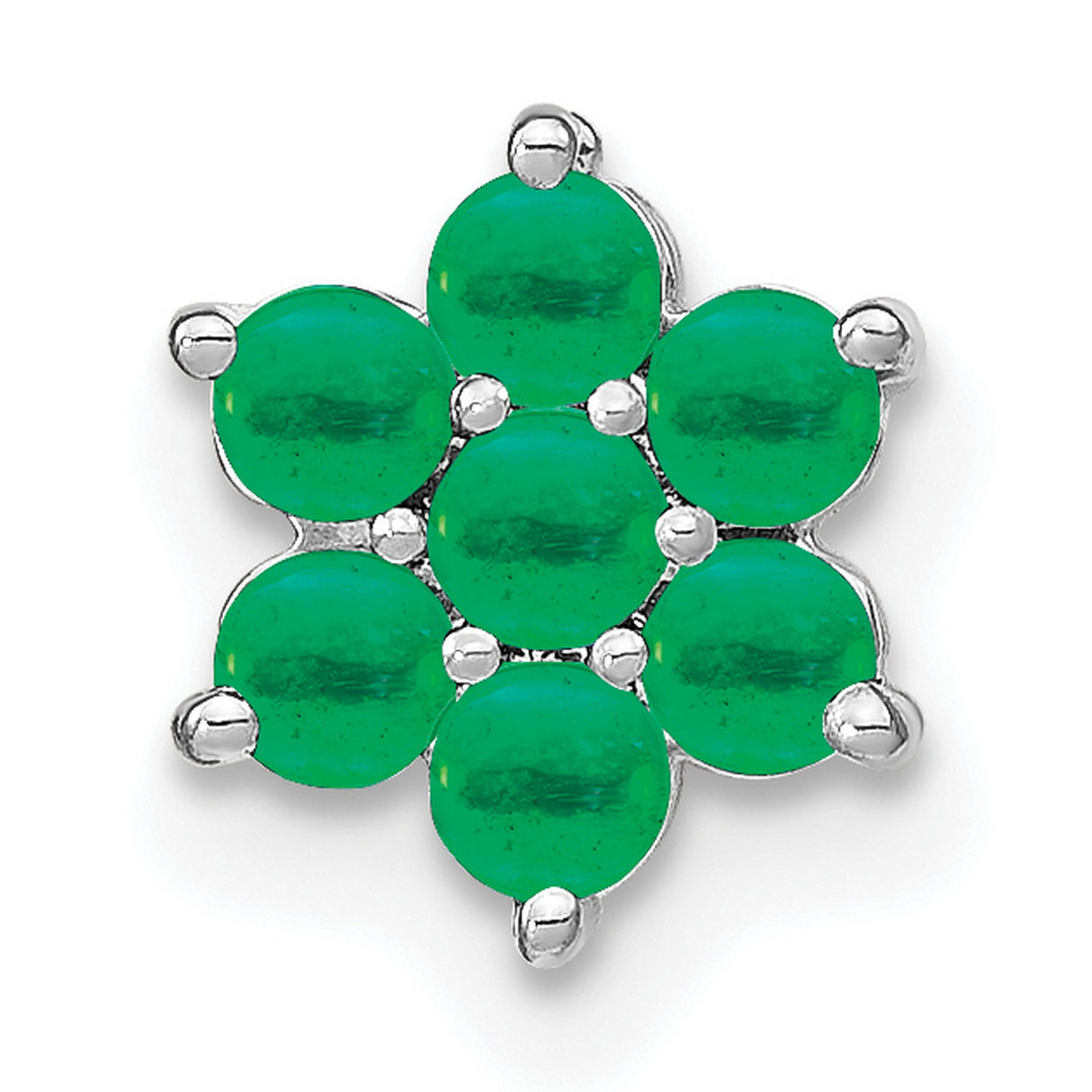 14k White Gold Emerald Flower Pendant with Seven Round Gemstones Floral Design