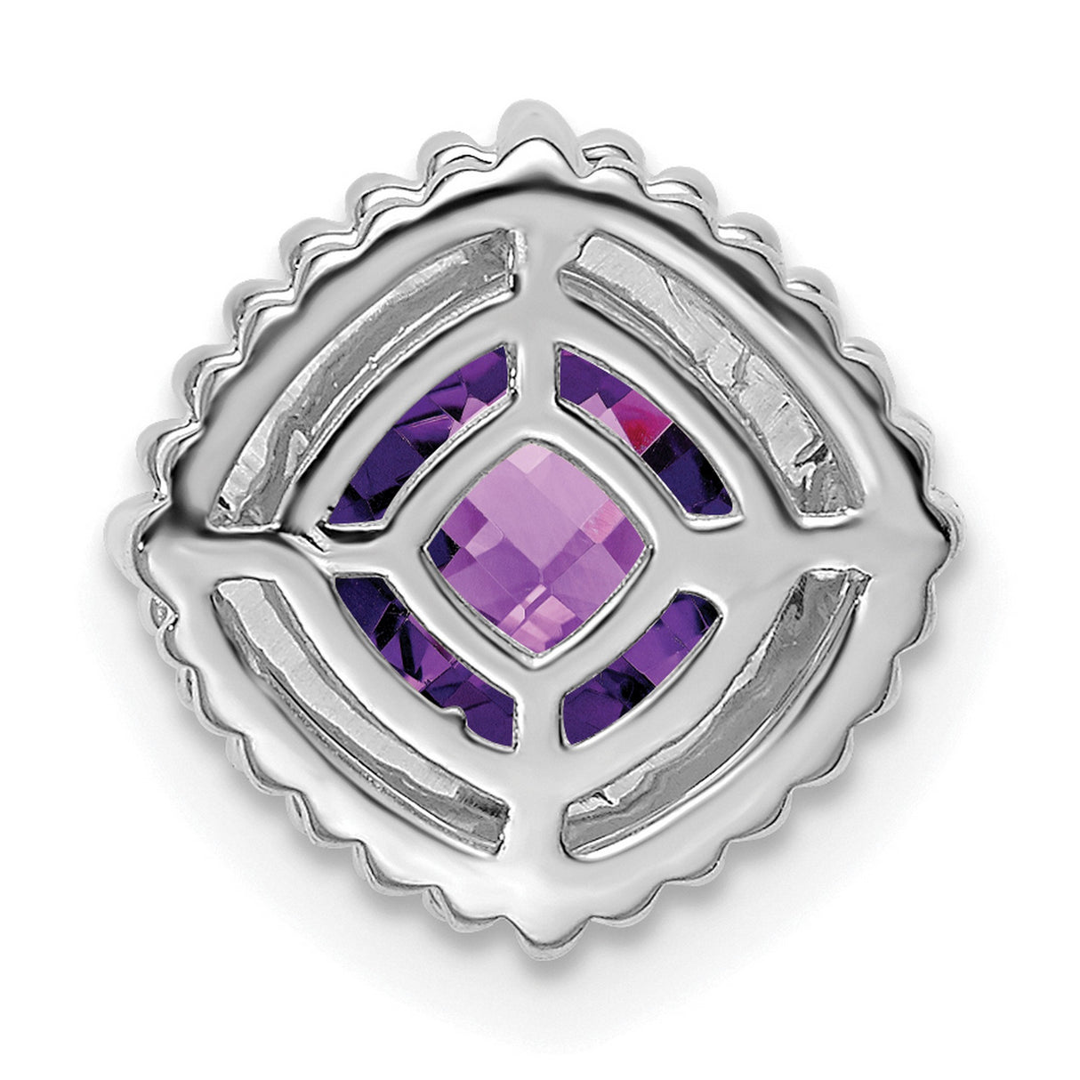 14k White Gold Pendant with Cushion Cut Amethyst and Beaded Frame Design