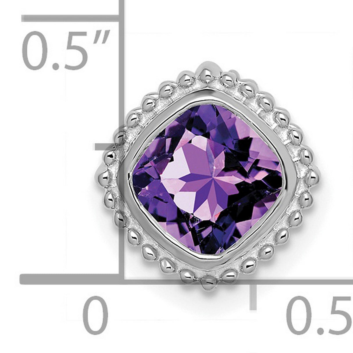 14k White Gold Pendant with Cushion Cut Amethyst and Beaded Frame Design