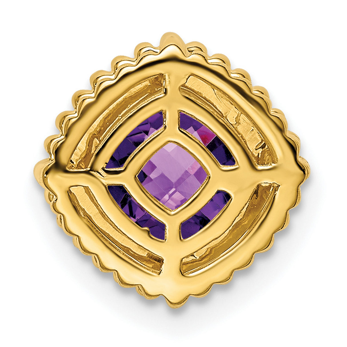 14k Yellow Gold Amethyst Pendant with Cushion Cut Gemstone, Beaded Frame Design