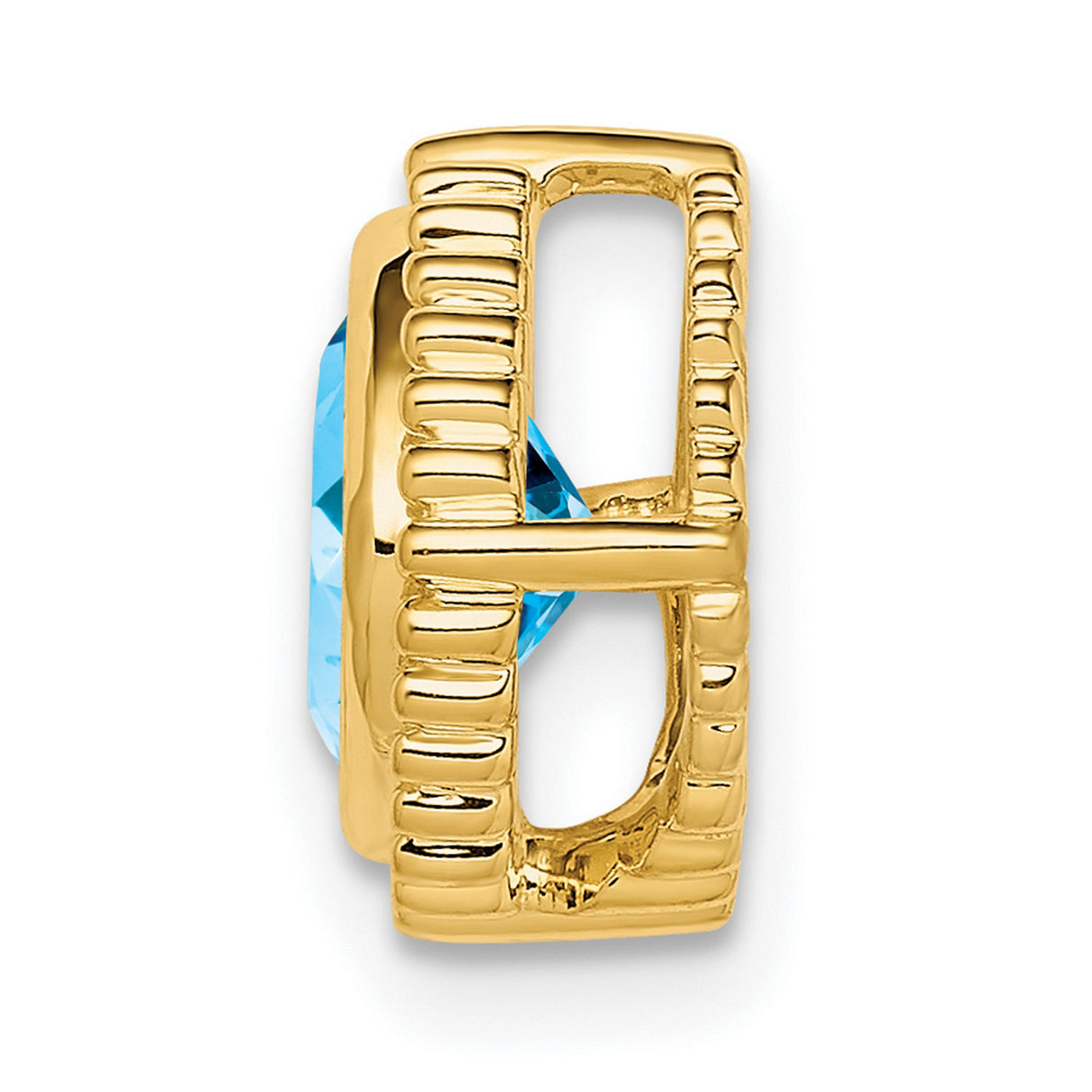 14k Yellow Gold Pendant with Swiss Blue Topaz, Cushion Cut with Beaded Frame