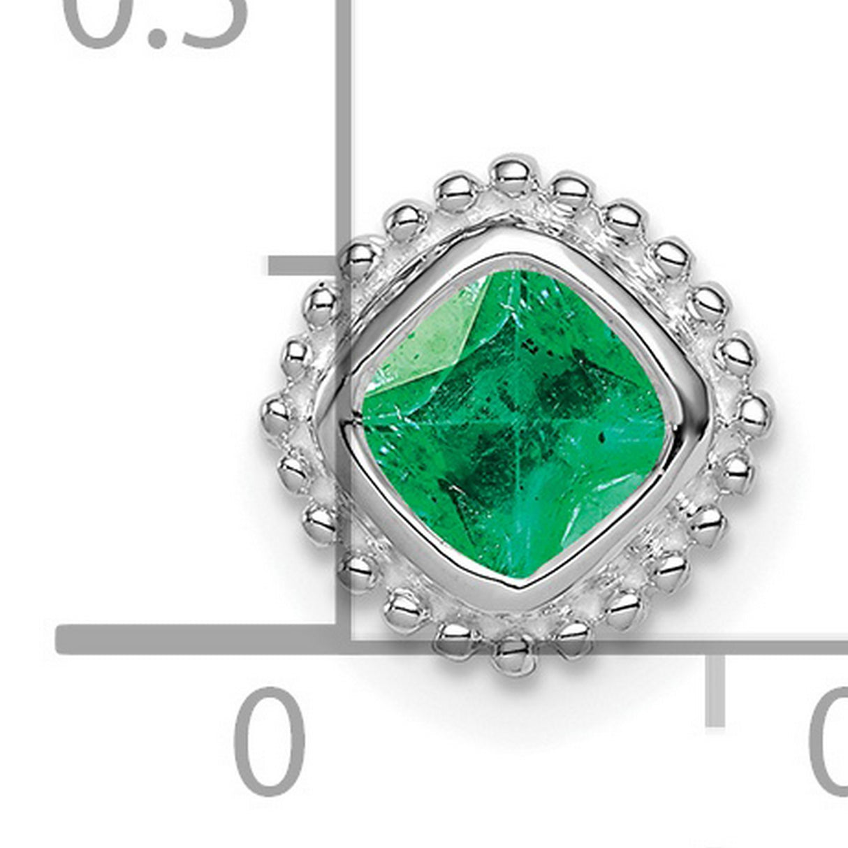 14k White Gold Stud Earrings with Square Cut Emerald and Beaded Border Design