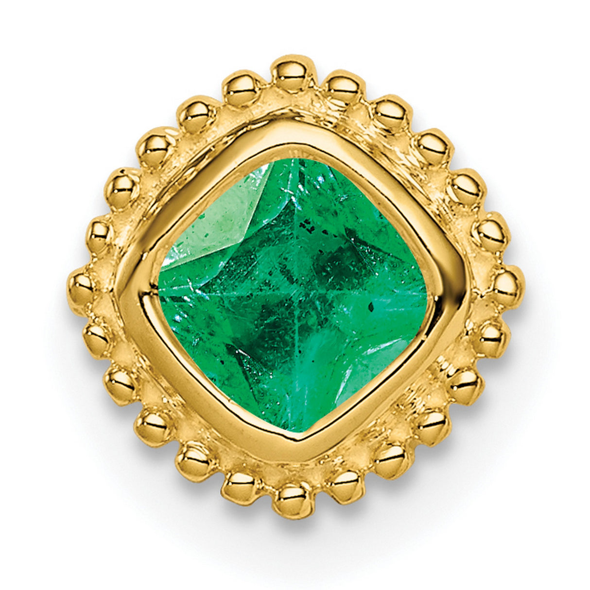 14k Yellow Gold Stud Earrings with Emerald in Textured Bezel Setting