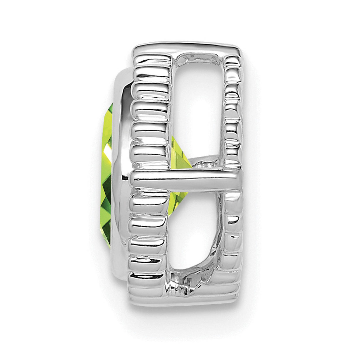 14k White Gold Cushion Cut Peridot Pendant with Beaded Border, August Birthstone Jewelry