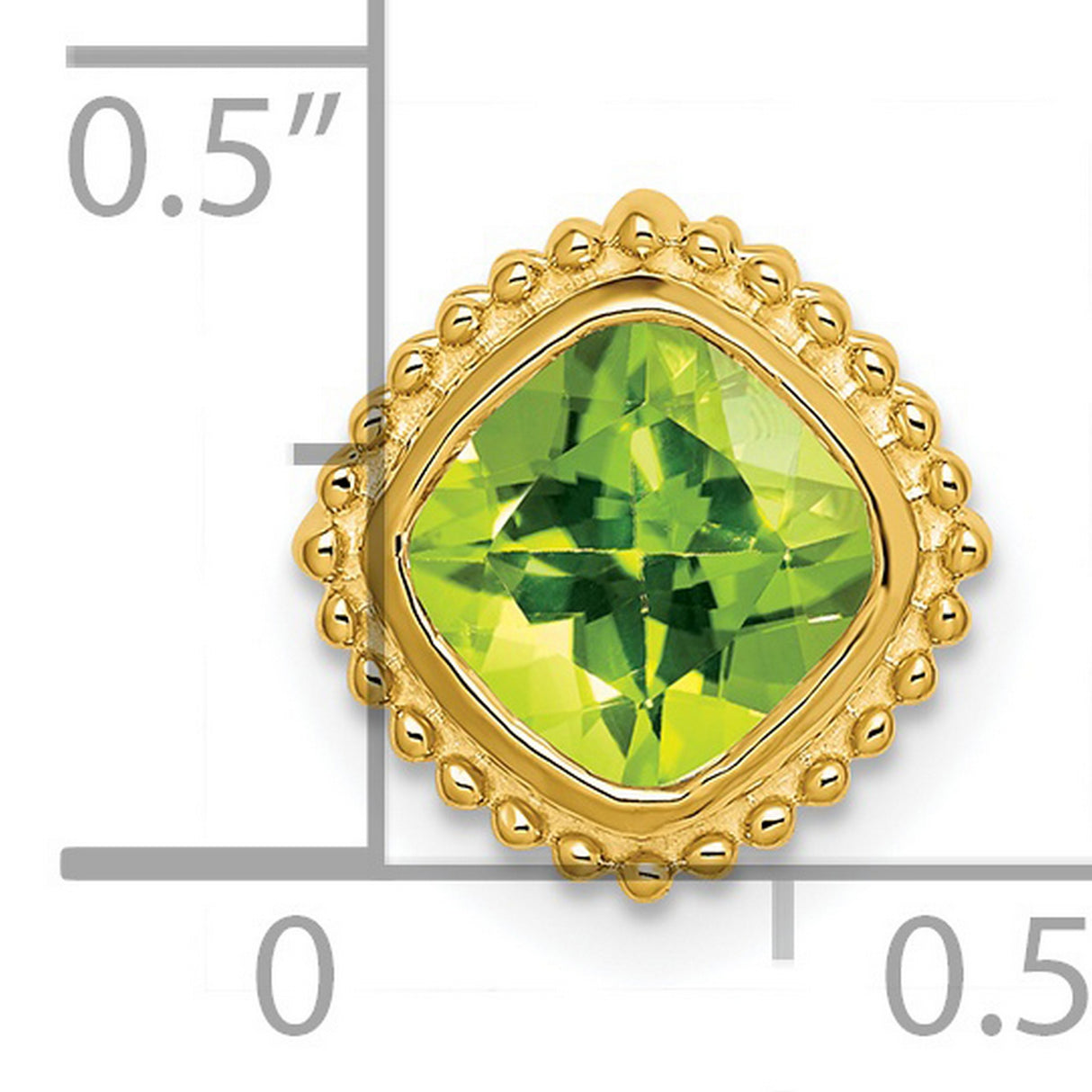 14k Yellow Gold Pendant with Cushion Cut Peridot and Beaded Edging, August Birthstone Jewelry