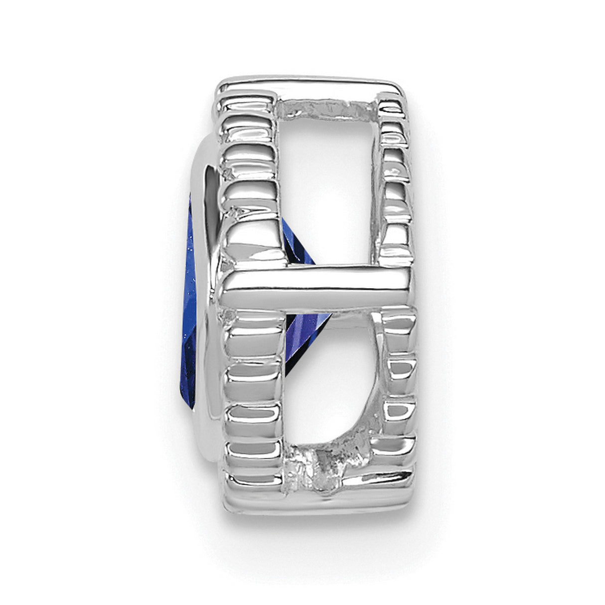 14k White Gold Charm Pendant with Cushion-Cut Sapphire and Beaded Border