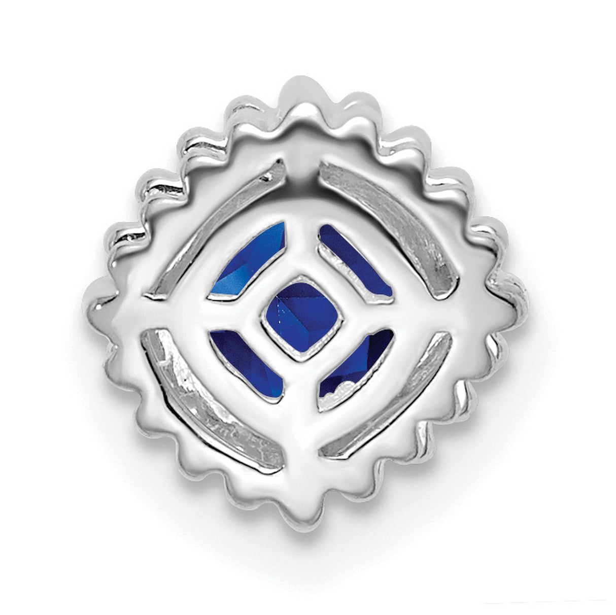 14k White Gold Charm Pendant with Cushion-Cut Sapphire and Beaded Border