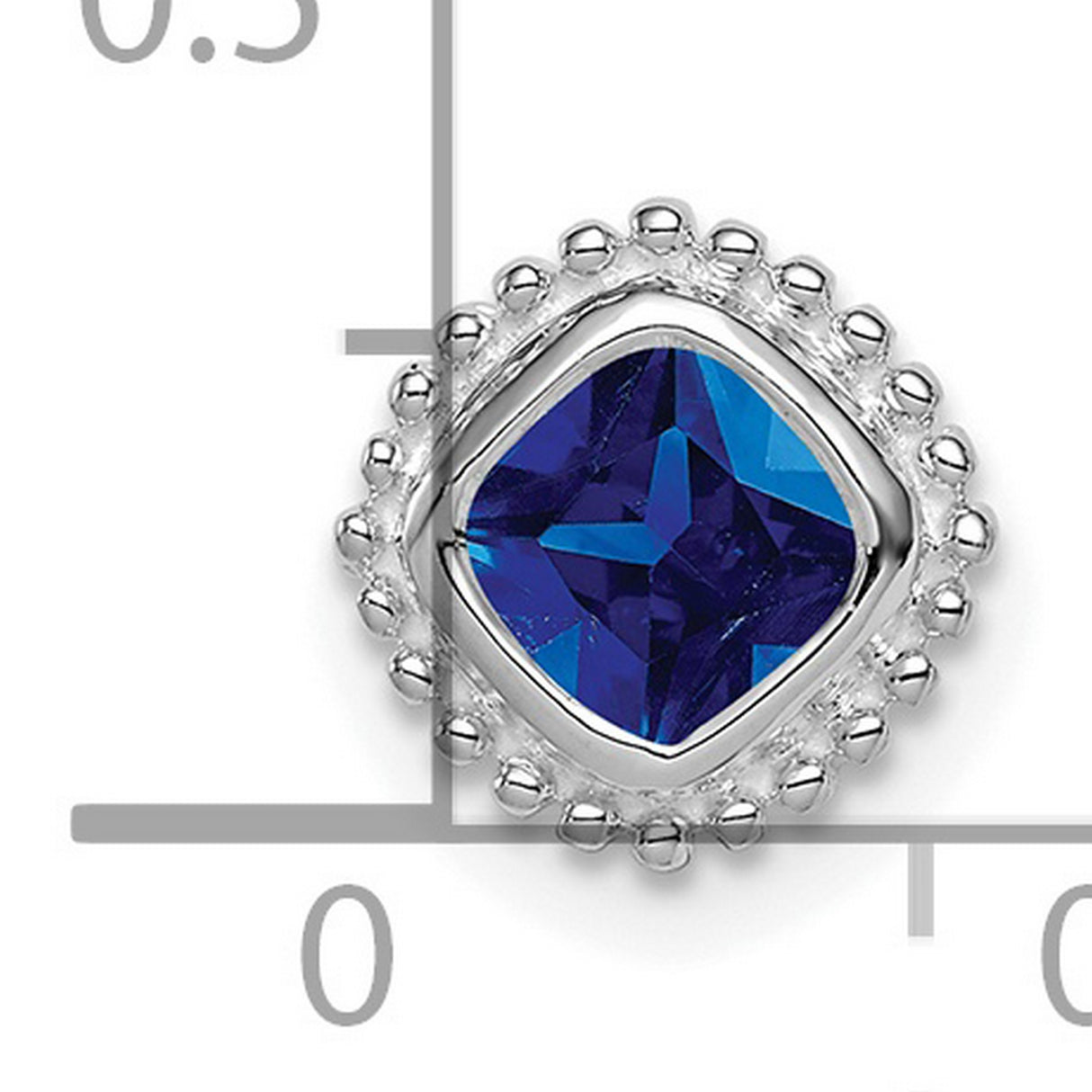 14k White Gold Charm Pendant with Cushion-Cut Sapphire and Beaded Border