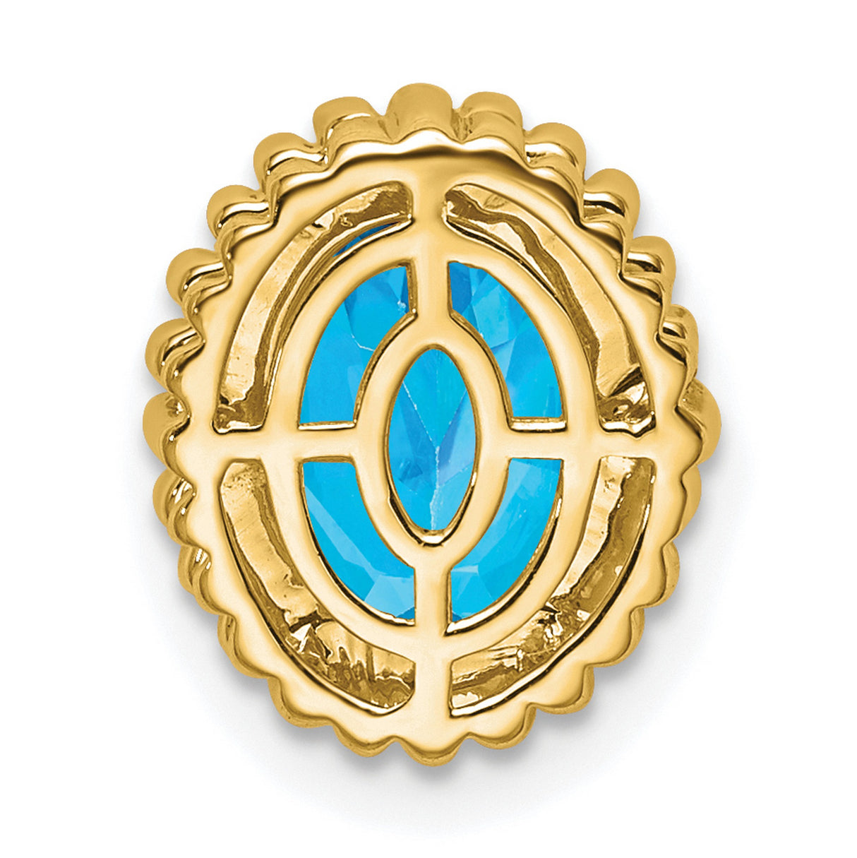 14k Yellow Gold Ring with Swiss Blue Topaz, Oval Cut, Beaded Frame Design