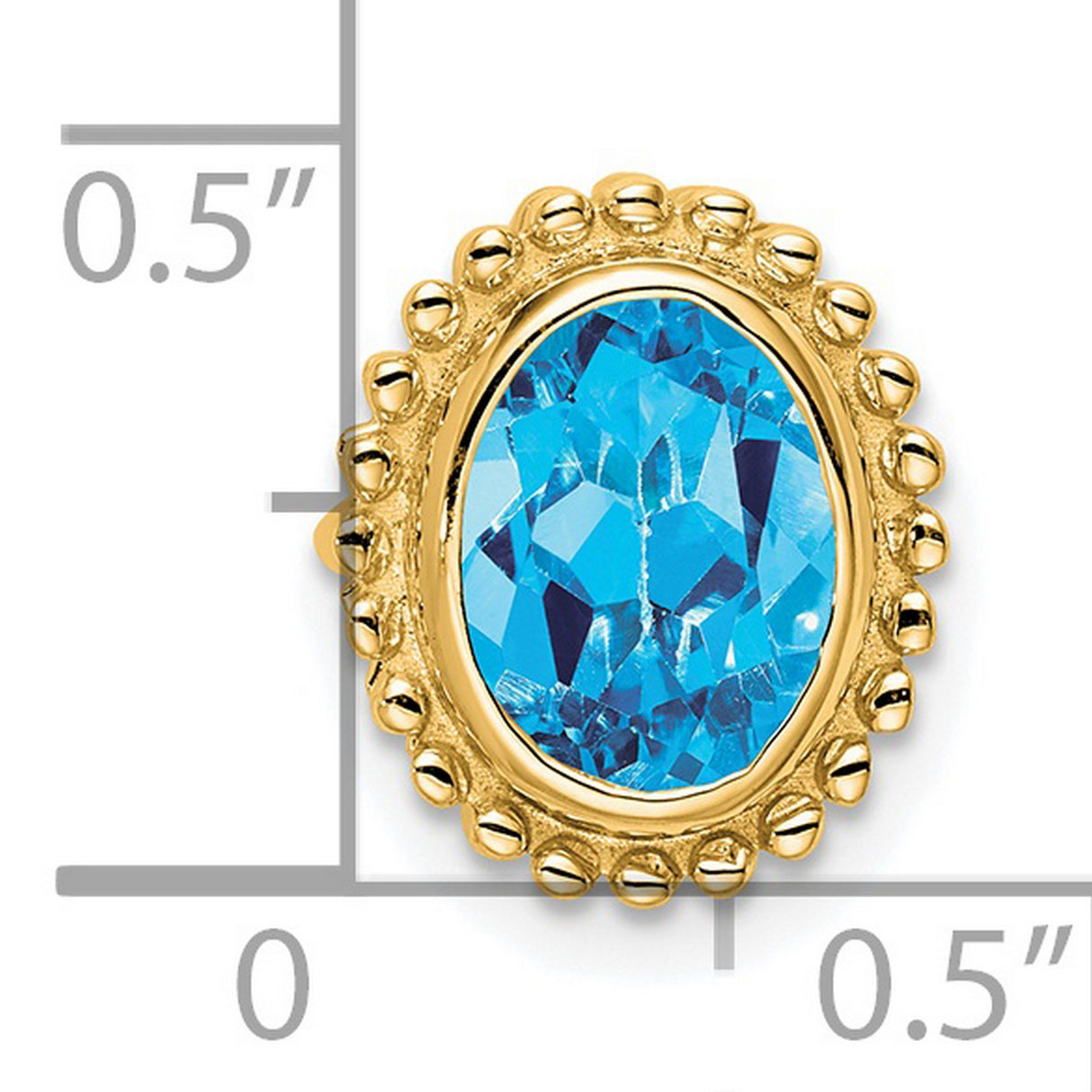 14k Yellow Gold Ring with Swiss Blue Topaz, Oval Cut, Beaded Frame Design