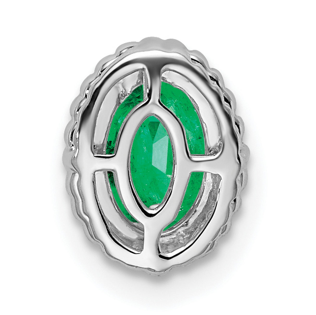 14k White Gold Emerald Pendant with Oval Textured Bezel Setting