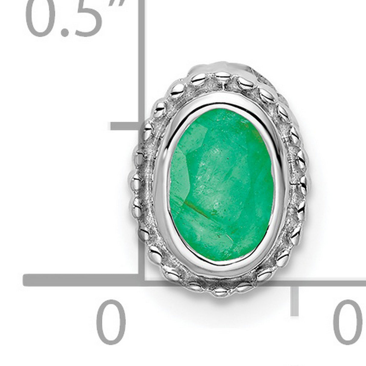14k White Gold Emerald Pendant with Oval Textured Bezel Setting