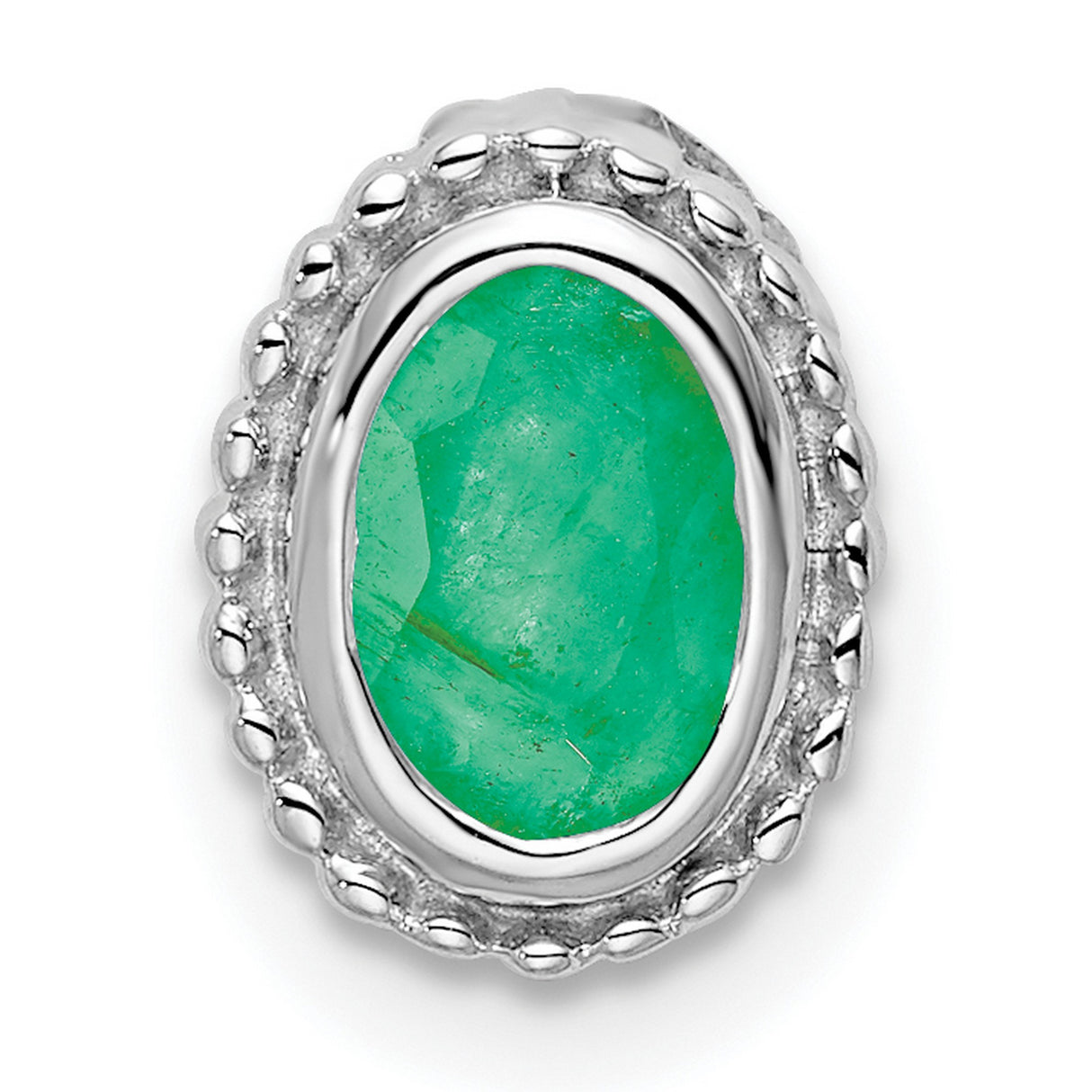 14k White Gold Emerald Pendant with Oval Textured Bezel Setting