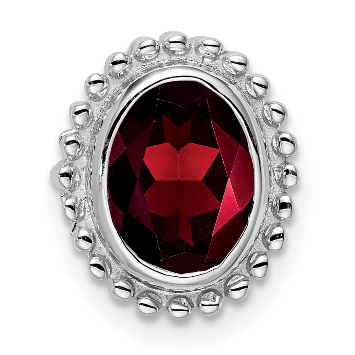 14k White Gold Garnet Ring with Beaded Bezel Setting, Vintage Inspired Oval Gemstone Design