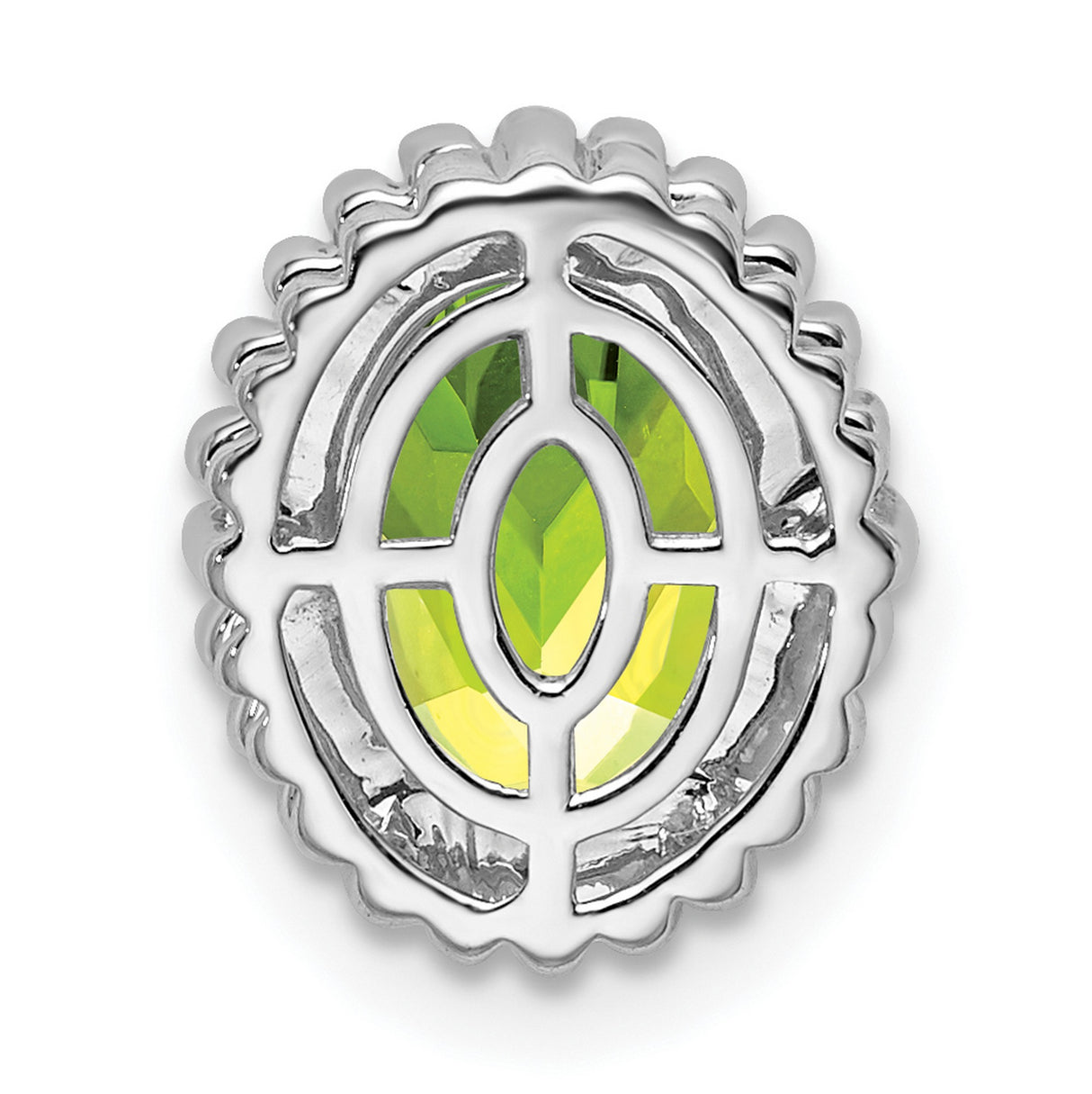 14k White Gold Ring with Oval Peridot, Beaded Halo Setting, Polished Finish