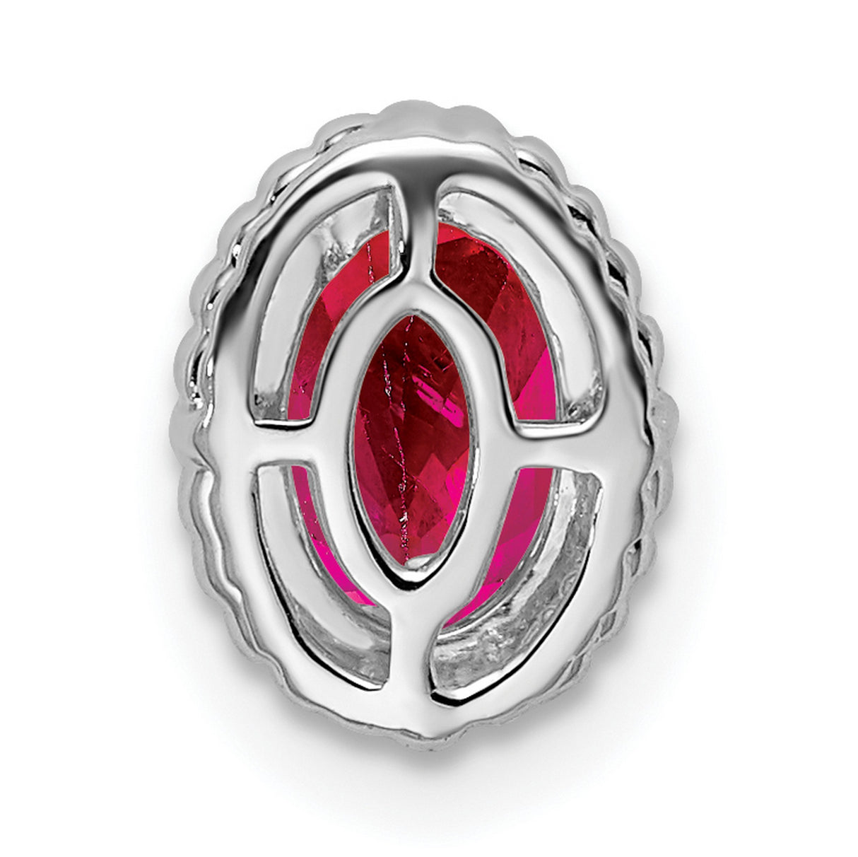 14k White Gold Oval Ruby Pendant Charm with Beaded Edge
