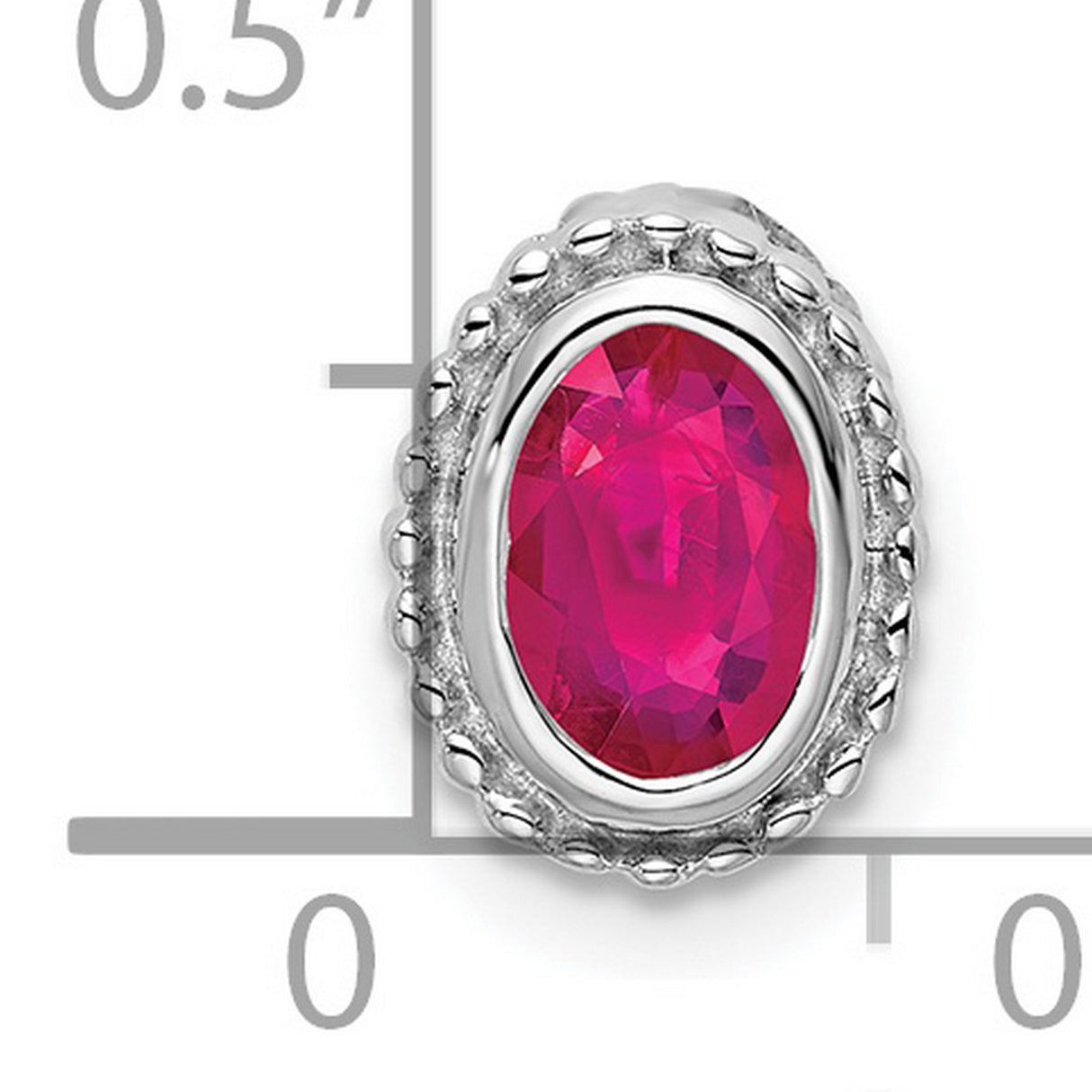 14k White Gold Oval Ruby Pendant Charm with Beaded Edge
