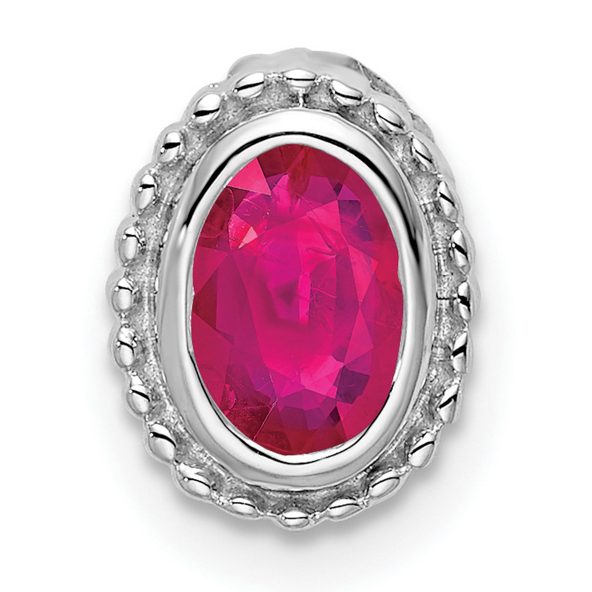 14k White Gold Oval Ruby Pendant Charm with Beaded Edge