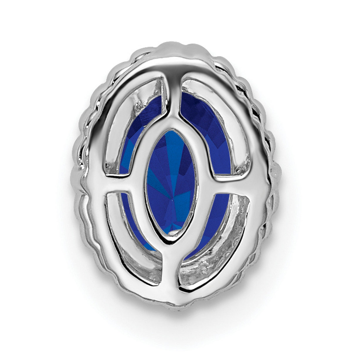 14k White Gold Oval Charm with Faceted Sapphire in Textured Bezel Setting