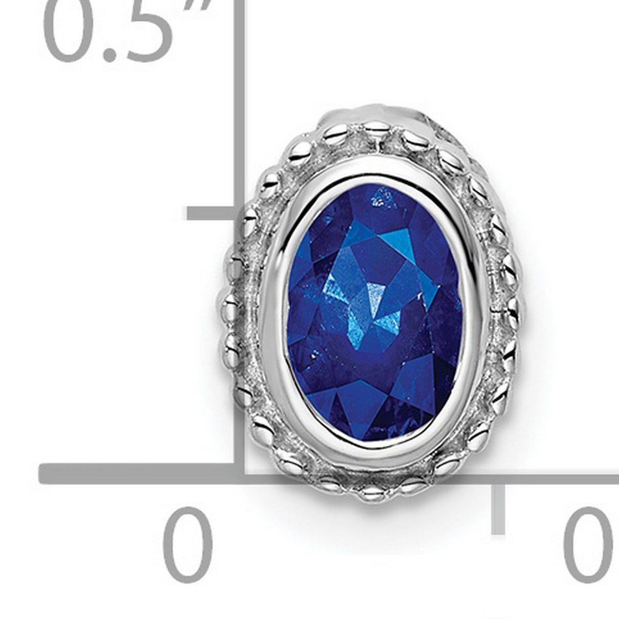 14k White Gold Oval Charm with Faceted Sapphire in Textured Bezel Setting