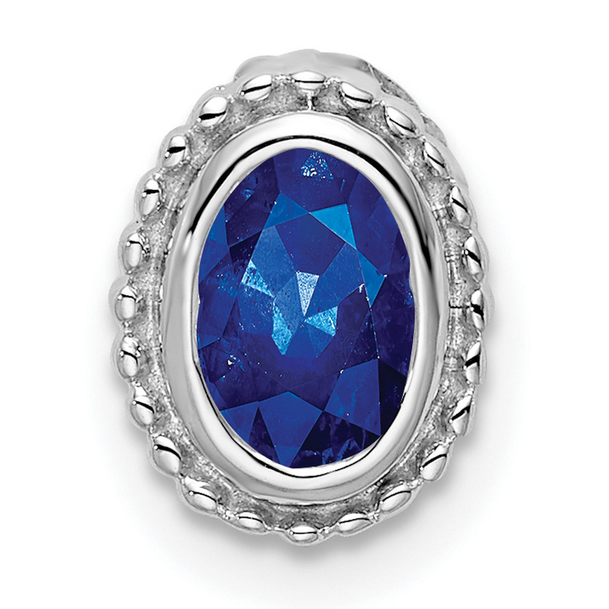 14k White Gold Oval Charm with Faceted Sapphire in Textured Bezel Setting