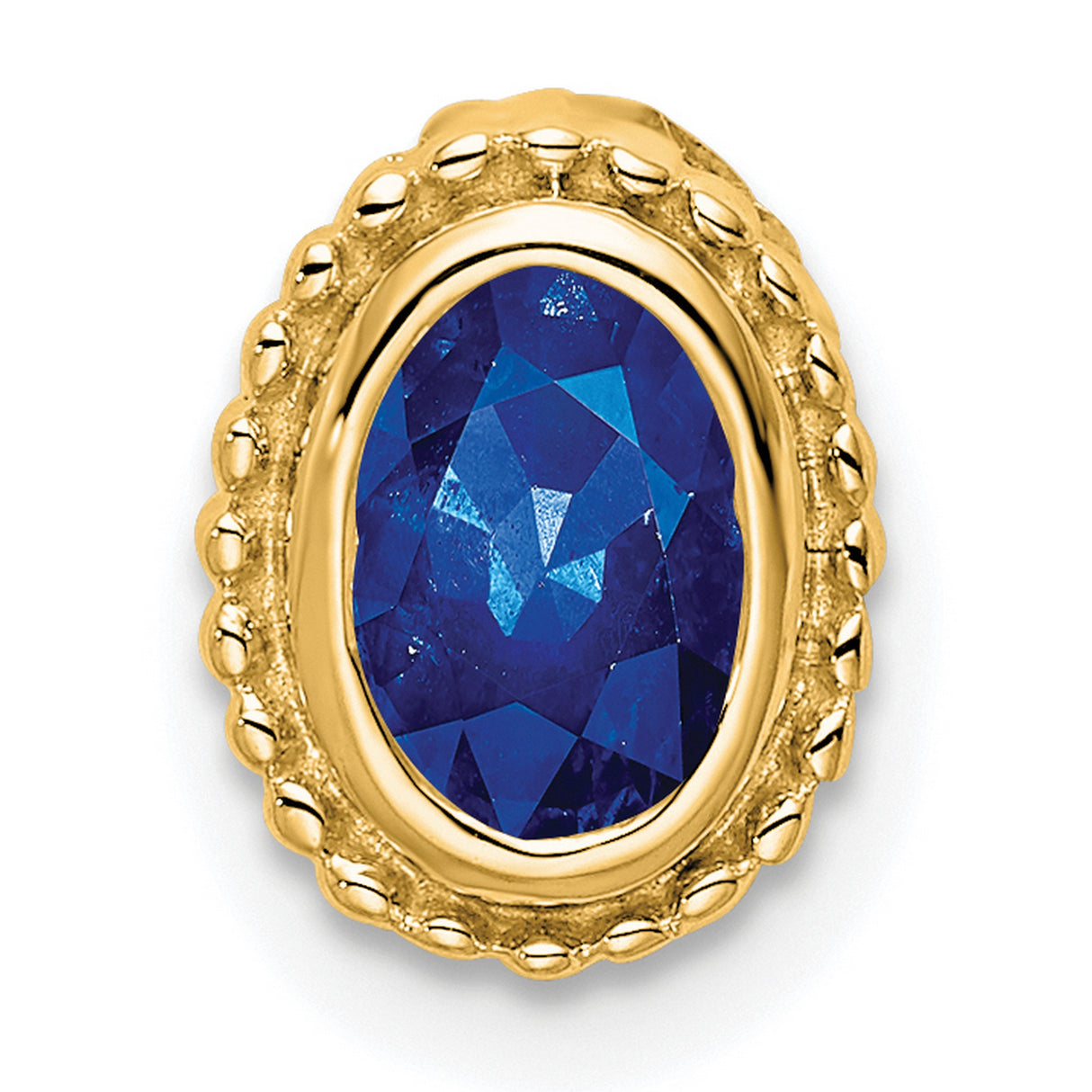 14k Yellow Gold Pendant with Oval Sapphire in Textured Bezel Setting, Vintage Style Jewelry
