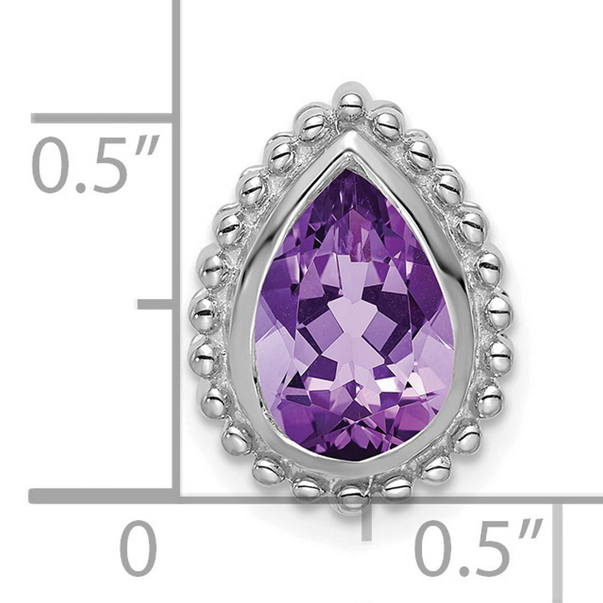 14k White Gold Teardrop Pendant with Amethyst, Beaded Border, February Birthstone Jewelry
