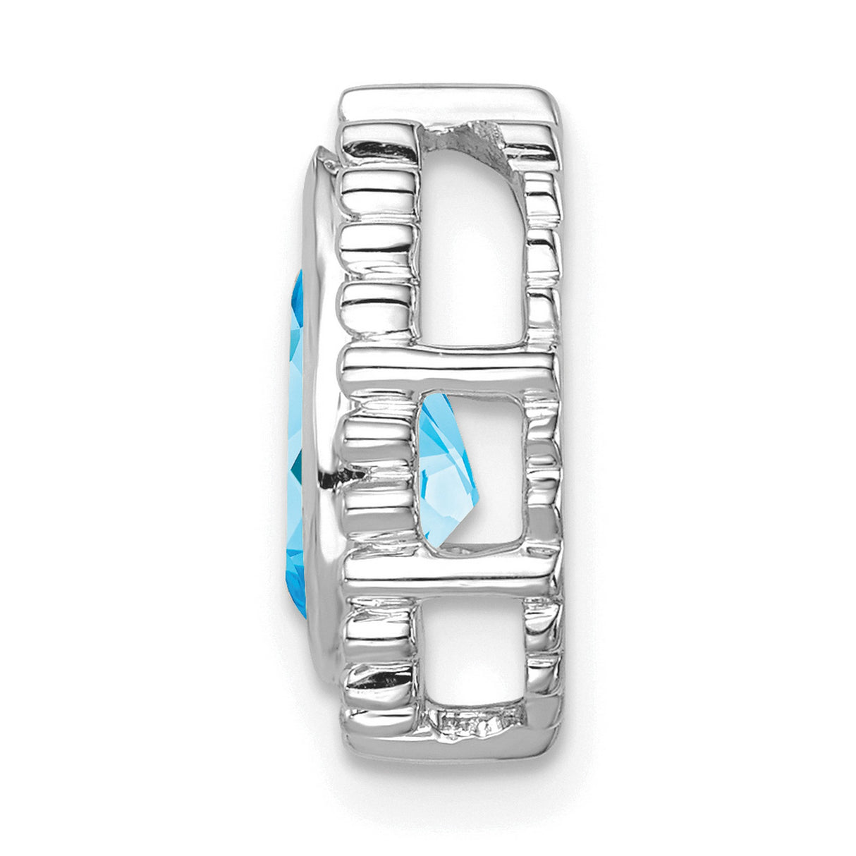 14k White Gold Pendant with Pear Shaped Swiss Blue Topaz, Beaded Halo Teardrop Design