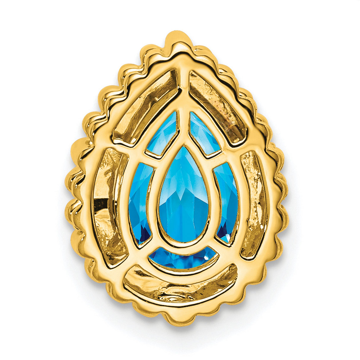 14k Yellow Gold Blue Topaz Stud Earrings, Pear Shaped with Beaded Edge Design