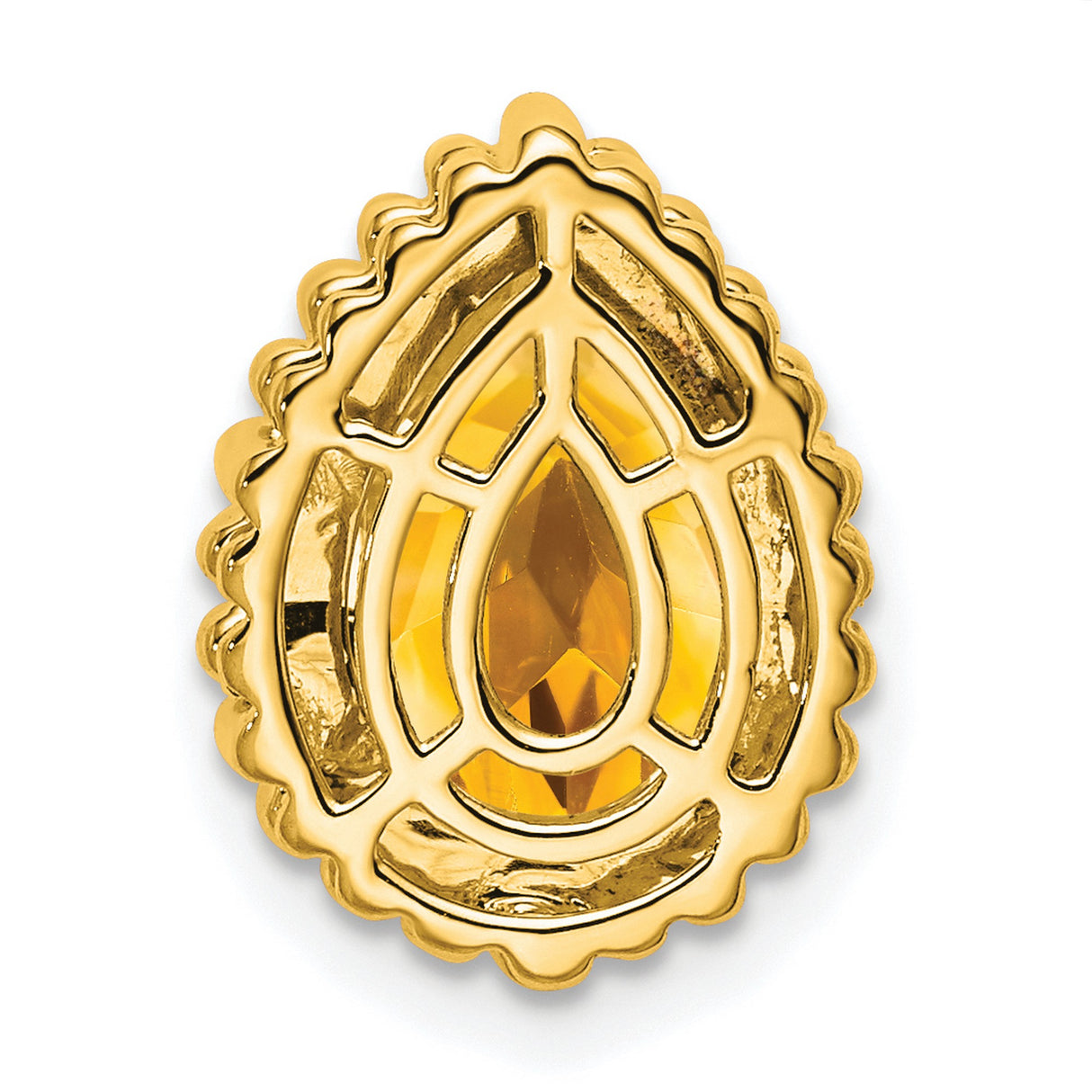 14k Yellow Gold Citrine Teardrop Stud Earrings with Faceted Gemstone and Beaded Border