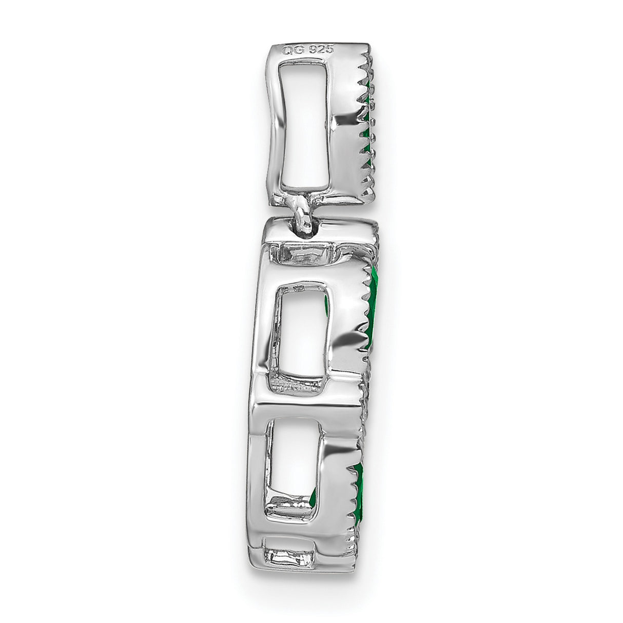 14k White Gold Pendant with Marquise Emeralds and Diamond Accents in Floral Design