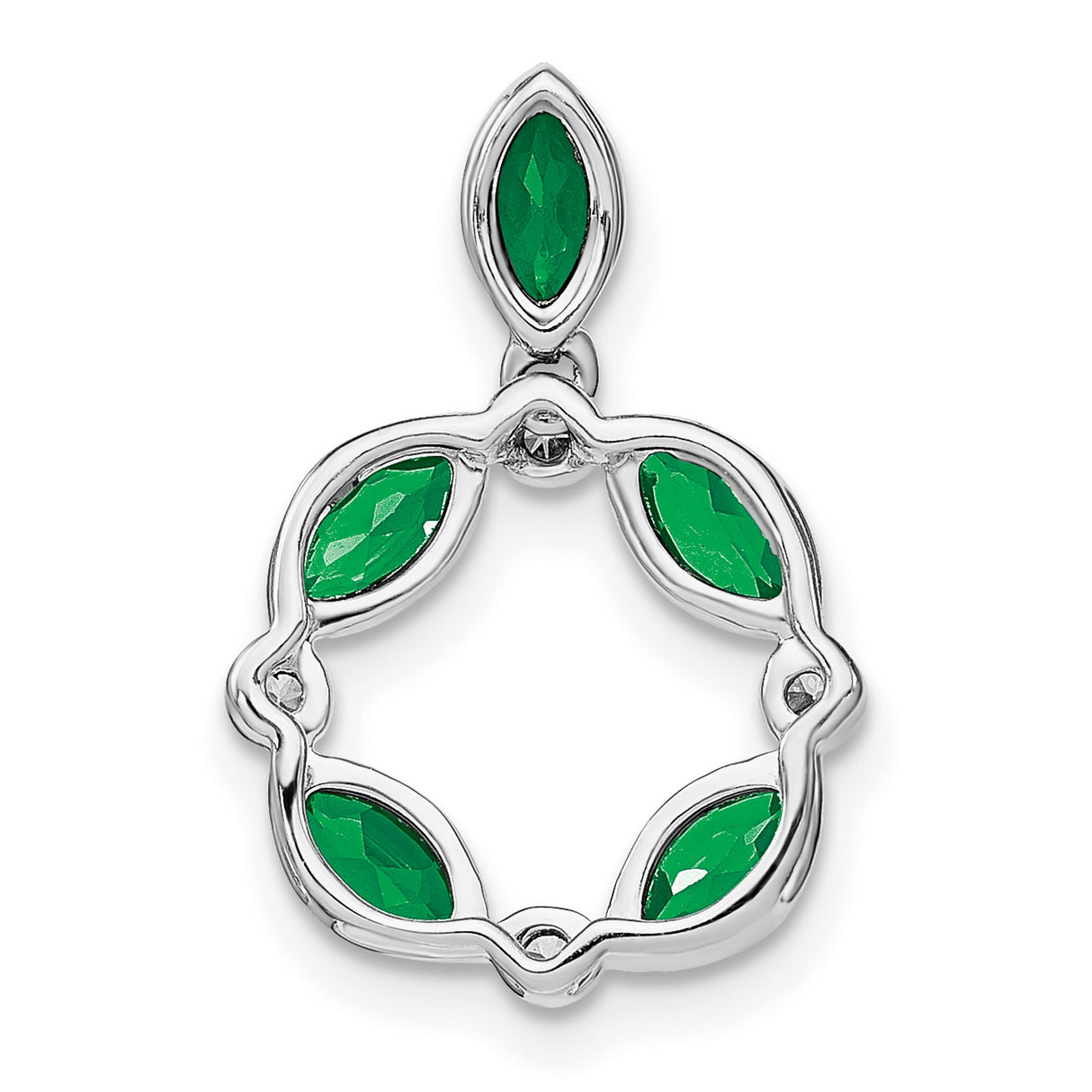 14k White Gold Pendant with Marquise Emeralds and Diamond Accents in Floral Design
