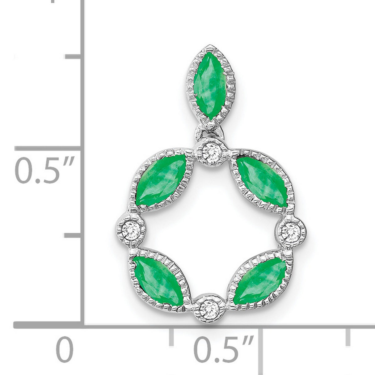 14k White Gold Pendant with Marquise Emeralds and Diamond Accents in Floral Design