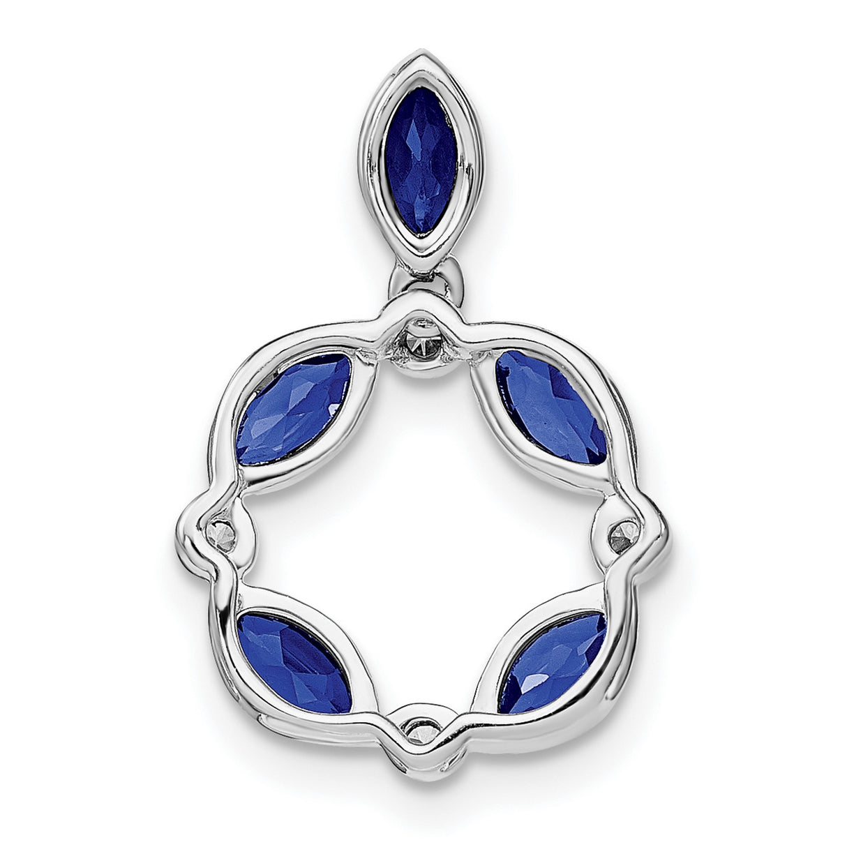 14k White Gold Pendant with Marquise Blue Sapphires and Diamond Accents in Open Floral Circle Design